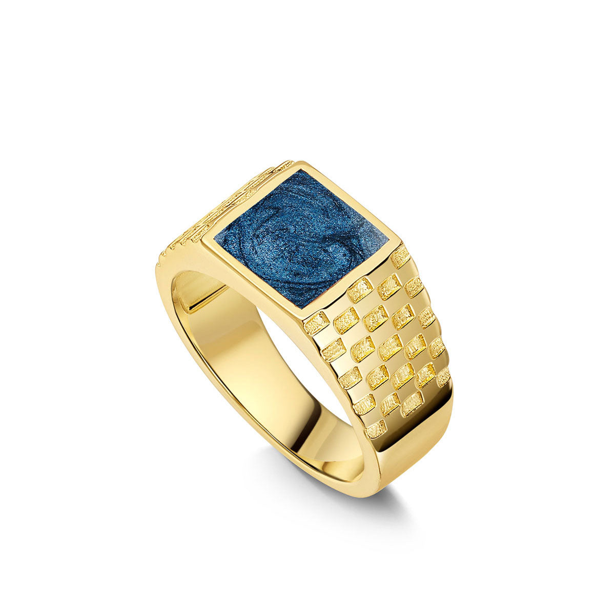 Chequed Square Signet Ashes Resin Ring - Gold