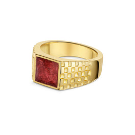 Chequed Square Signet Ashes Resin Ring - Gold