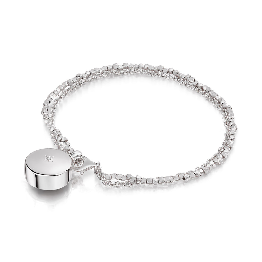 Diamond Drum Urn Bracelet with Nugget Chain - Silver