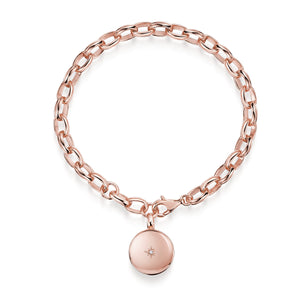 Diamond Drum Urn Bracelet with Links Chain - Rose Gold