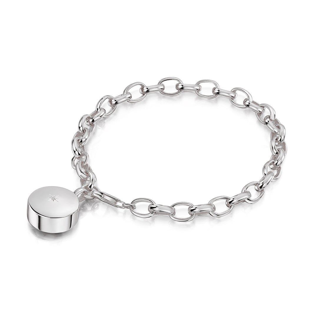 Diamond Drum Urn Bracelet with Links Chain - Silver