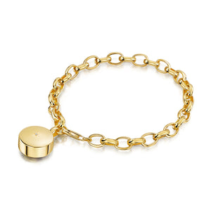 Diamond Drum Urn Bracelet with Links Chain - Gold