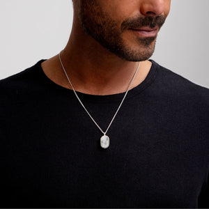 Men's Small Howlite Dog Tag Locket - Silver