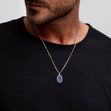 Load image into Gallery viewer, Men&#39;s Small Lapis Lazuli Dog Tag Locket - Silver
