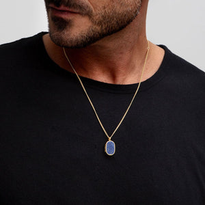 Men's Small Lapis Lazuli Dog Tag Locket - Gold