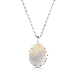 Mother Of Pearl Oval Locket - Silver