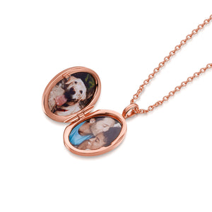 Oval Locket With Clear Crystal - Rose Gold