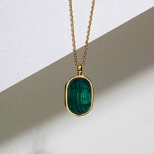 Load image into Gallery viewer, Small Malachite Dog Tag Locket - Gold
