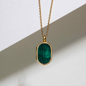 Small Malachite Dog Tag Locket - Gold