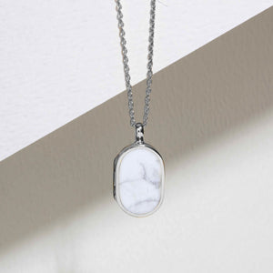 Small Howlite Dog Tag Locket - Silver