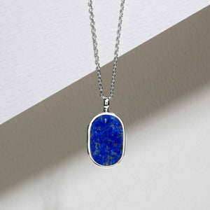 Small Lapis Dog Tag Locket - Silver