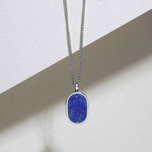 Load image into Gallery viewer, Men&#39;s Small Lapis Lazuli Dog Tag Locket - Silver
