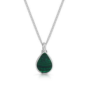 Men's Teardrop Malachite Ashes Urn Necklace - Silver