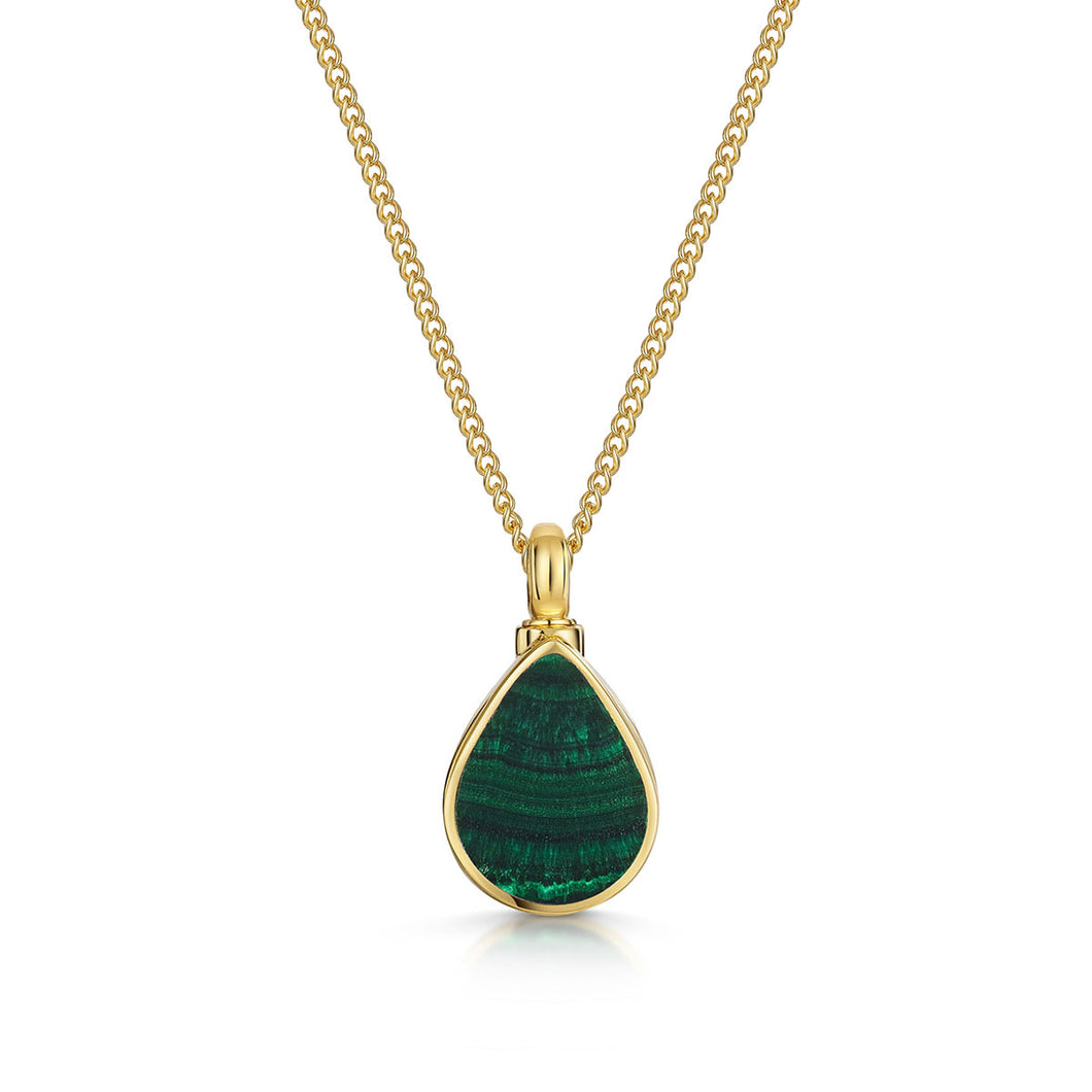 Men's Teardrop Malachite Ashes Urn Necklace - Gold