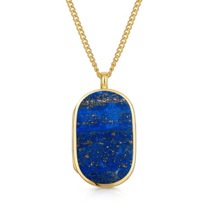 Men's Large Lapis Dog Tag Locket - Gold