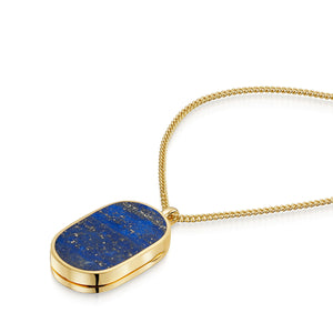 Men's Large Lapis Dog Tag Locket - Gold