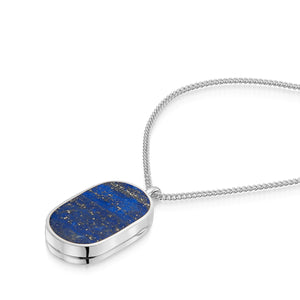 Men's Large Lapis Dog Tag Locket - Silver