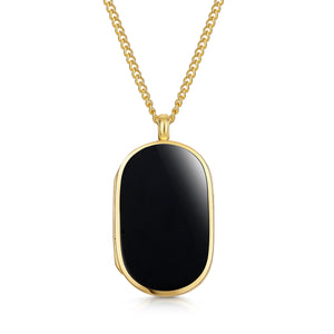 Men's Large Onyx Dog Tag Locket - Gold