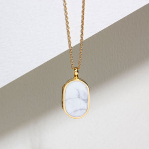 Men's Small Howlite Dog Tag Locket - Gold