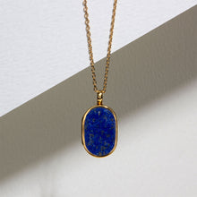 Load image into Gallery viewer, Men&#39;s Small Lapis Lazuli Dog Tag Locket - Gold
