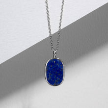Load image into Gallery viewer, Men&#39;s Small Lapis Lazuli Dog Tag Locket - Silver
