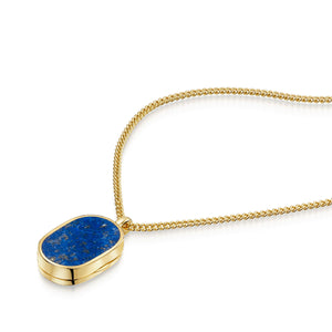 Men's Small Lapis Lazuli Dog Tag Locket - Gold