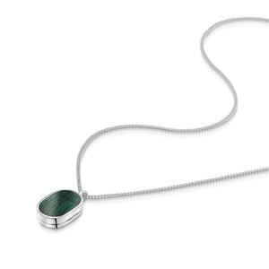 Men's Small Malachite Dog Tag Locket - Silver