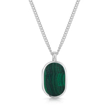 Load image into Gallery viewer, Men&#39;s Small Malachite Dog Tag Locket - Silver
