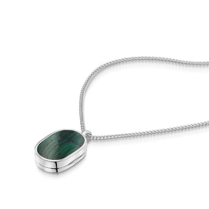 Men's Small Malachite Dog Tag Locket - Silver