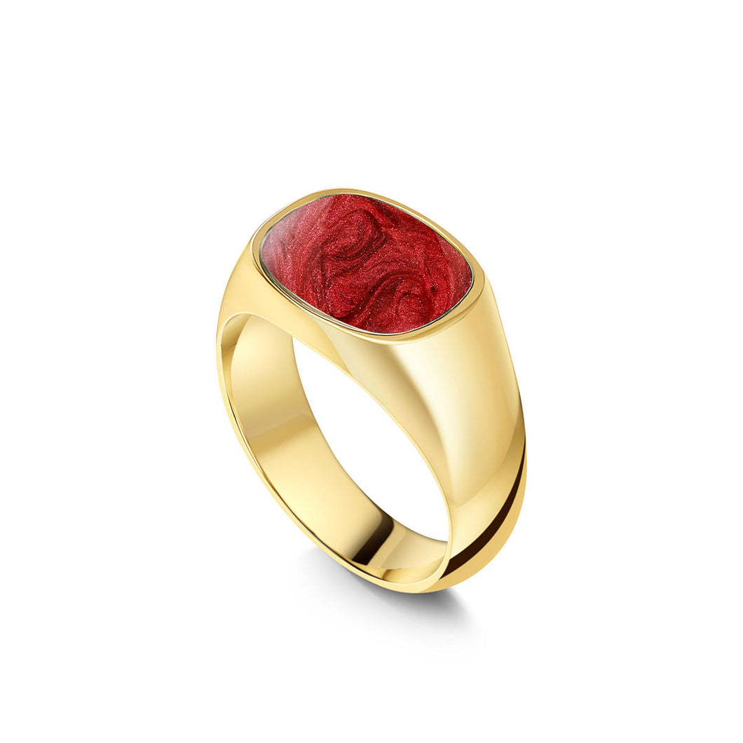 Rounded Rectangular Signet Ashes Resin Ring - Gold