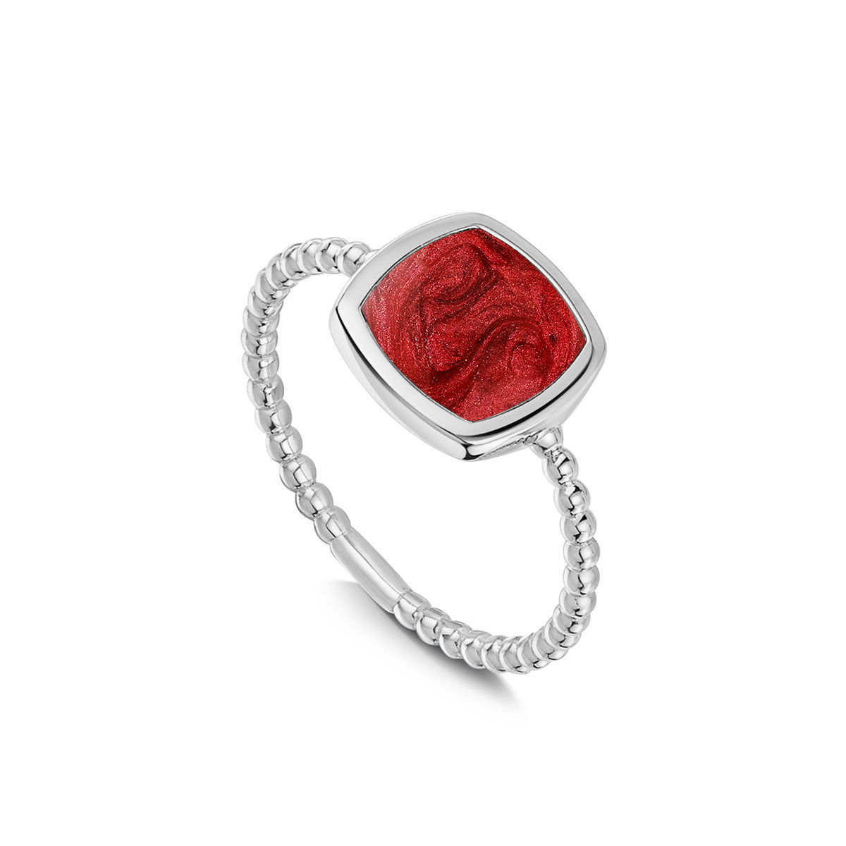 Rounded Square Ashes Resin Ring With Beaded Band - Silver