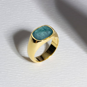 Rounded Rectangular Signet Ashes Resin Ring - Gold