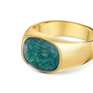 Rounded Rectangular Signet Ashes Resin Ring - Gold