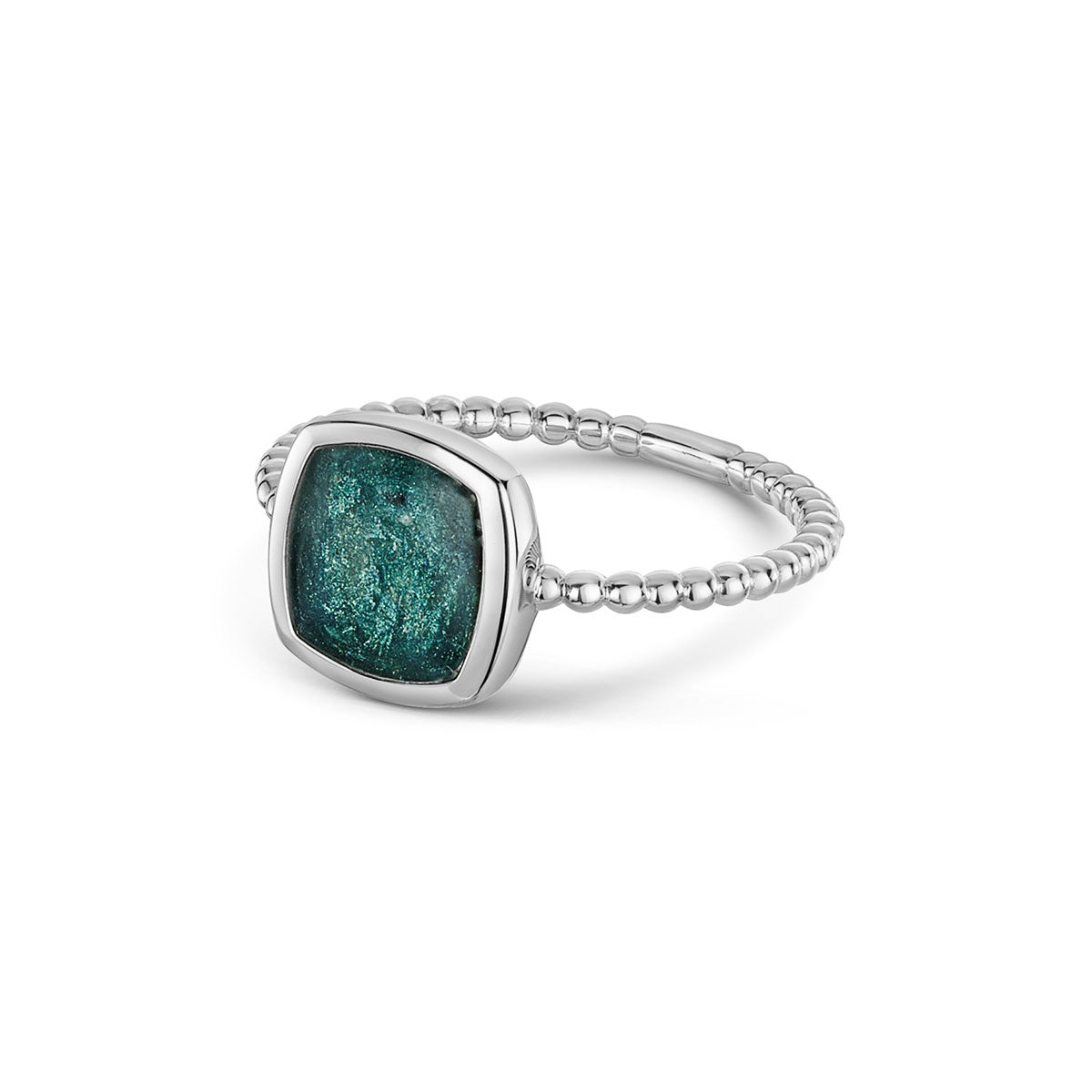 Rounded Square Ashes Resin Ring With Beaded Band - Silver