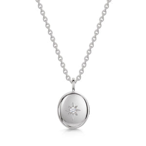 Large Crystal Oval Urn Ashes Necklace – Silver