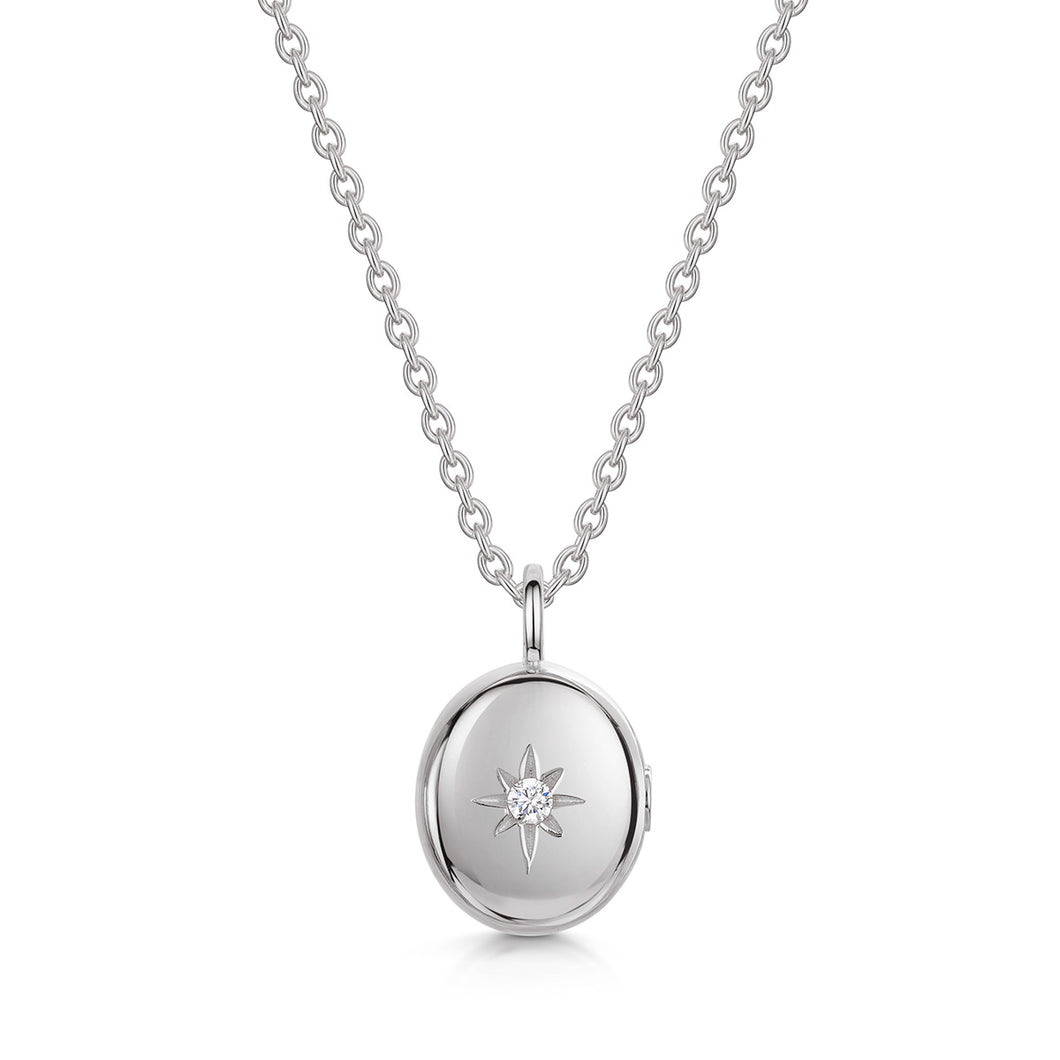 Large Crystal Oval Urn Ashes Necklace – Silver