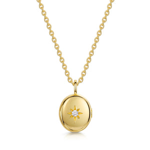 Large Crystal Oval Urn Ashes Necklace – Gold