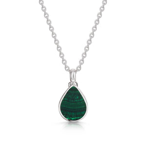 Teardrop Malachite Ashes Urn Necklace - Silver