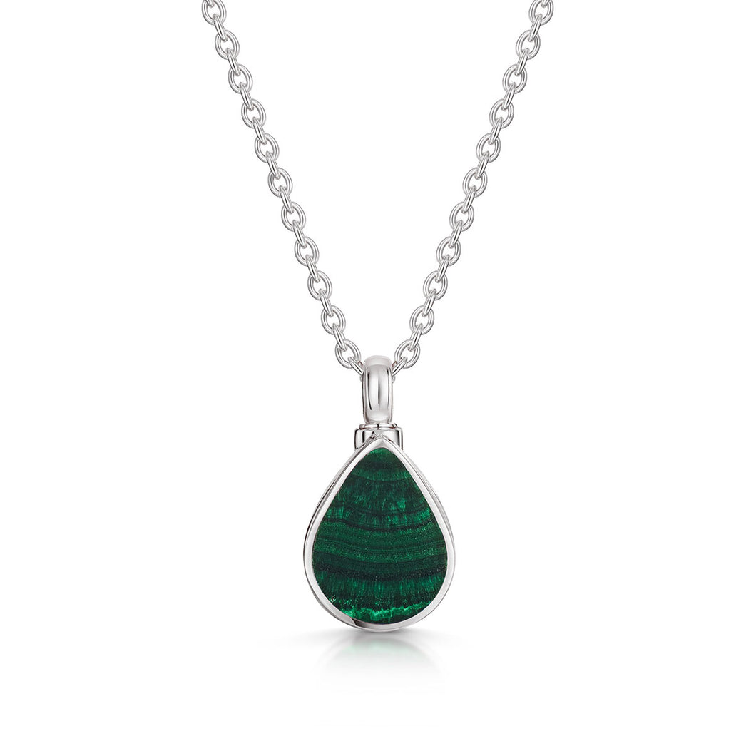 Teardrop Malachite Ashes Urn Necklace - Silver