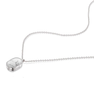 Small Howlite Dog Tag Locket - Silver