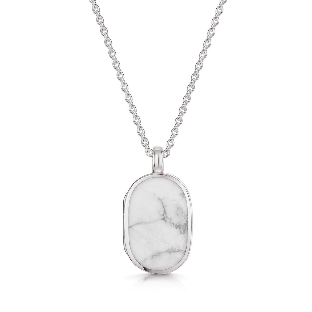 Small Howlite Dog Tag Locket - Silver