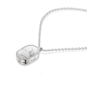 Small Howlite Dog Tag Locket - Silver