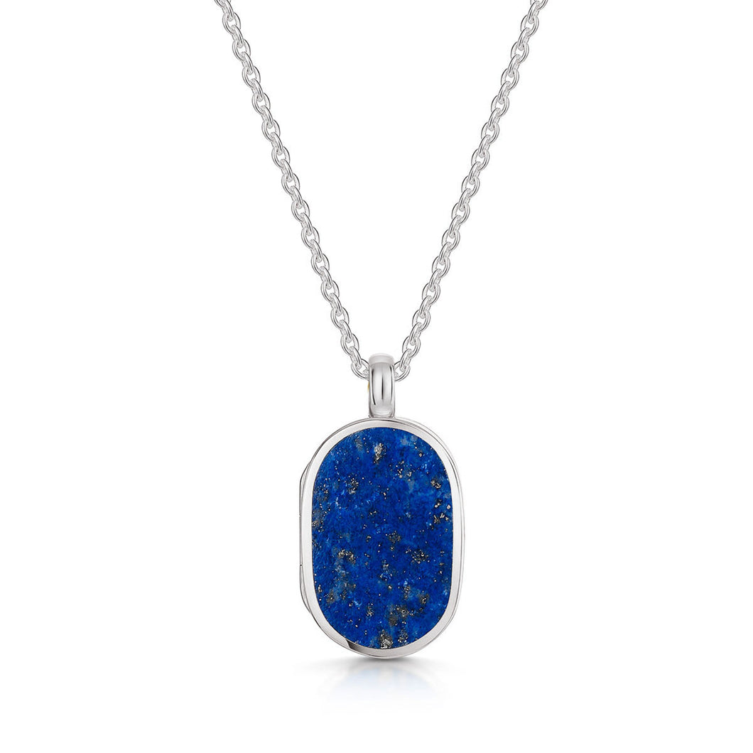 Small Lapis Dog Tag Locket - Silver