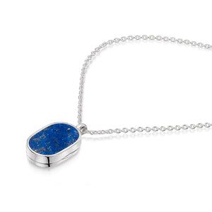 Small Lapis Dog Tag Locket - Silver