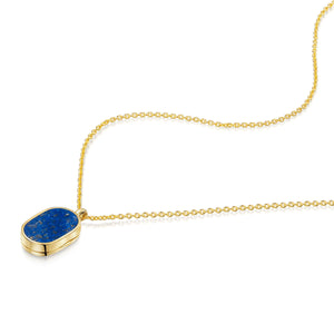 Small Lapis Dog Tag Locket - Gold