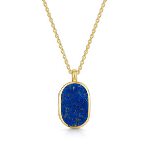 Small Lapis Dog Tag Locket - Gold