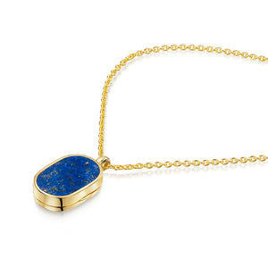 Small Lapis Dog Tag Locket - Gold