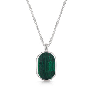 Small Malachite Dog Tag Locket - Silver