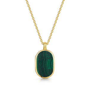 Small Malachite Dog Tag Locket - Gold