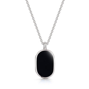 Small Onyx Dog Tag Locket - Silver